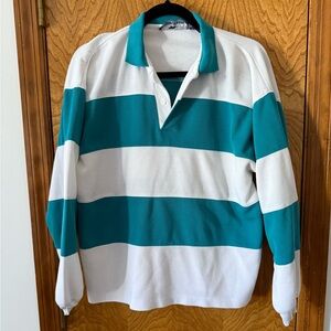 Steeplechase Teal & White Bold Stripe Longsleeve Polo